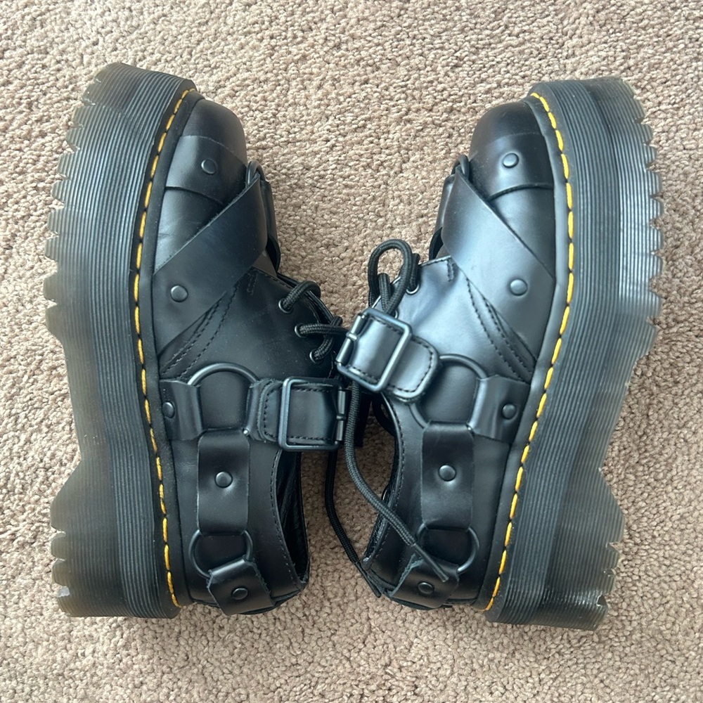 Dr. Martens Black Leather Mary Jane Shoes with Yellow Stitching - Picture 4 of 8